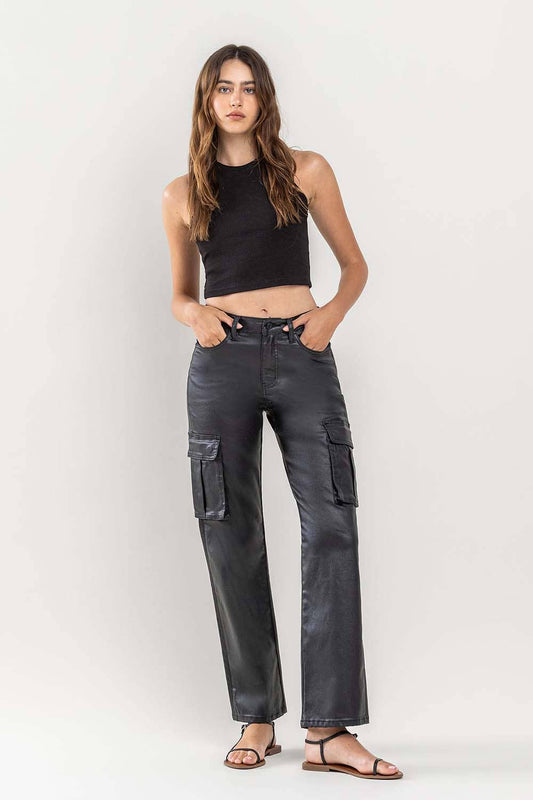 Vervet HIGH RISE 90'S COATED ANKLE CROP CARGO DAD JEANS